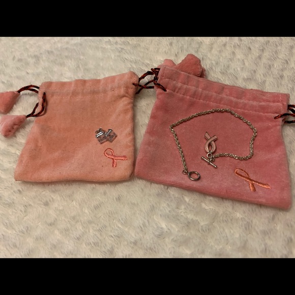 925 Silver Breast Cancer CZ Earings & Bracelet - Picture 11 of 12